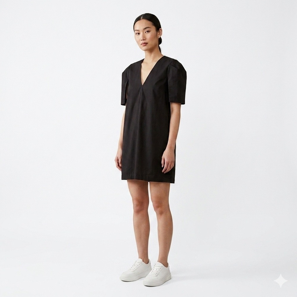 Toit Volant Open Sleeve Short Dress Women ML Black V-Neck Minimalist Avant Garde